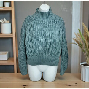 H&M Chunky Turtleneck Sweater Sz Small Aqua Green Thick Warm Long-Sleeve